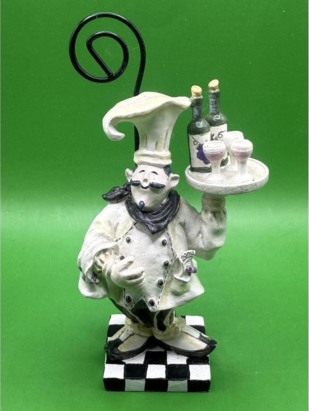 Vintage Chef Figurine Memo Holder Wine Theme Kitchen Decor Waiter Statue Display